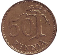 Монета 50 пенни. 1977 год, Финляндия.