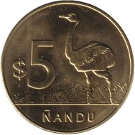 Монета 5 песо. 2024 год, Уругвай. Страус. Монета 5 песо. 2024 год, Уругвай. Страус.