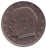 Монета 2 марки. 1961 год (G), ФРГ. Макс Планк. Монета 2 марки. 1961 год (G), ФРГ. Макс Планк.