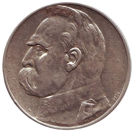 Монета 5 злотых. 1934 год, Польша. (Орёл без короны) Юзеф Пилсудский.