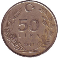 Монета 50 лир. 1987 год, Турция. Монета 50 лир. 1987 год, Турция.