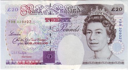 Банкнота 20 фунтов. 1993 год, Великобритания. (Тип 1). Майкл Фарадей.