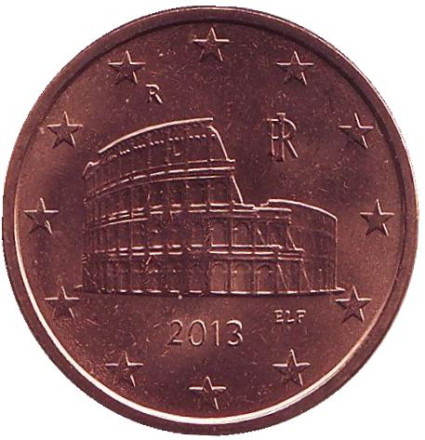 Монета 5 центов, 2013 год, Италия.