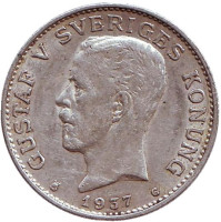 Монета 1 крона. 1937 год, Швеция. Густав V.
