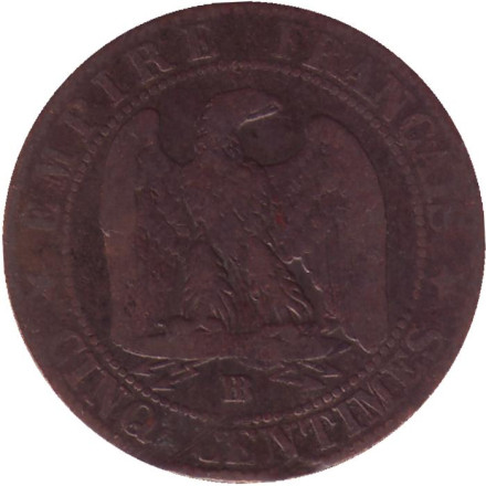 Монета 5 сантимов. 1854 год (BB), Франция. Наполеон III.