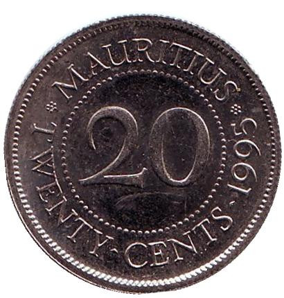 Монета 20 центов. 1995 год, Маврикий.