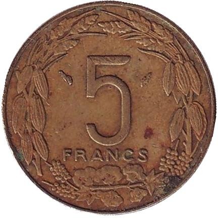 Монета 5 франков. 1984 год, Центральные Африканские штаты. Африканские антилопы. (Западные канны). Монета 5 франков. 1984 год, Центральные Африканские штаты. Африканские антилопы. (Западные канны).