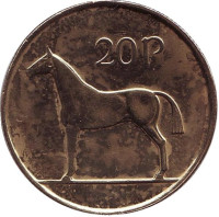 Лошадь. Монета 20 пенсов. 2000 год, Ирландия.