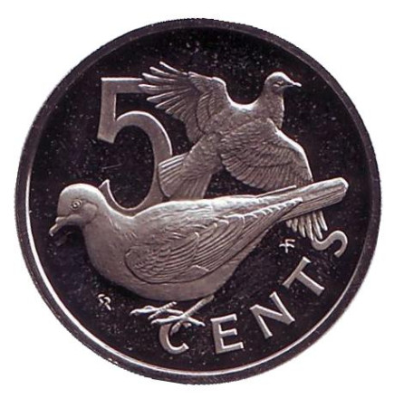 Монета 5 центов. 1973 год, Британские Виргинские острова. Горлицы.