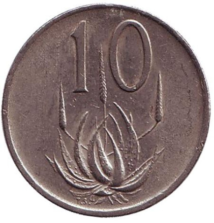 Монета 10 центов. 1977 год, Южная Африка. Алоэ.