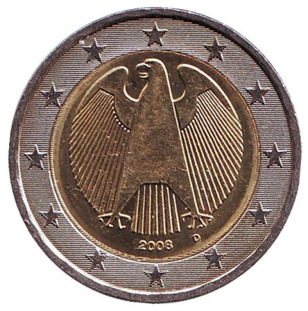 Монета 2 евро. 2008 год (D), Германия.