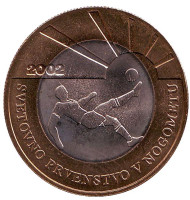 Монета 500 толаров. 2002 год, Словения. UNC. Кубок мира ФИФА 2002. Корея - Япония. Монета 500 толаров. 2002 год, Словения. UNC. Кубок мира ФИФА 2002. Корея - Япония.