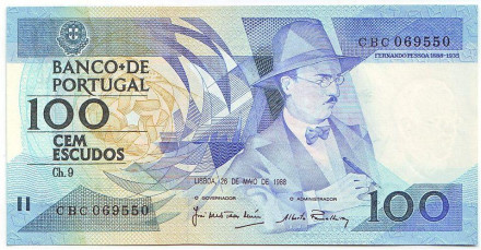 Банкнота 100 эскудо. 1988 год, Португалия.