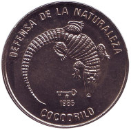 Монета 1 песо. 1985 год, Куба. Кубинский крокодил. Природный заповедник. Монета 1 песо. 1985 год, Куба. Кубинский крокодил. Природный заповедник.