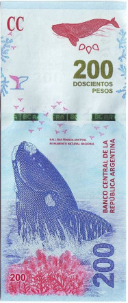 Банкнота 200 песо. 2016 год, Аргентина. Южный гладкий кит.