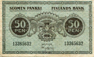 Бона 50 пенни. 1918 год, Финляндия. Бона 50 пенни. 1918 год, Финляндия.