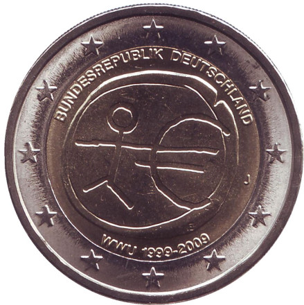 Монета 2 евро, 2009 год, Германия. 10 лет Экономическому и валютному союзу.