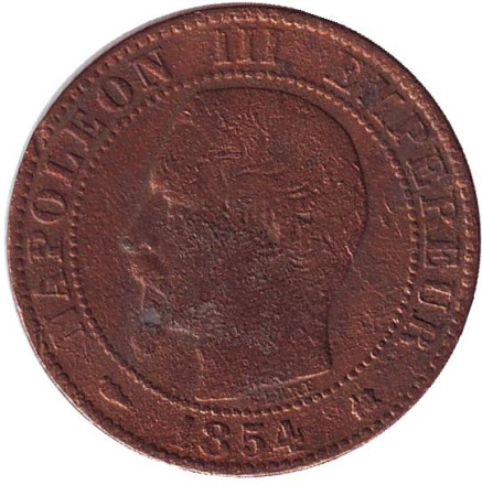 Монета 5 сантимов. 1854 год (K), Франция. Наполеон III.