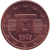 Монета 1 цент. 2008 год, Мальта. 