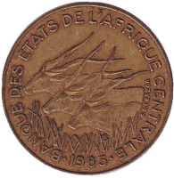 Африканские антилопы. (Западные канны). Монета 5 франков. 1985 год, Центральные Африканские штаты.