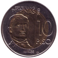 Монета 10 песо. 2013 год, Филиппины. 150-летие со дня рождения Андреса Бонифасио. Монета 10 песо. 2013 год, Филиппины. 150-летие со дня рождения Андреса Бонифасио.