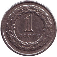Монета 1 злотый. 2008 год, Польша.