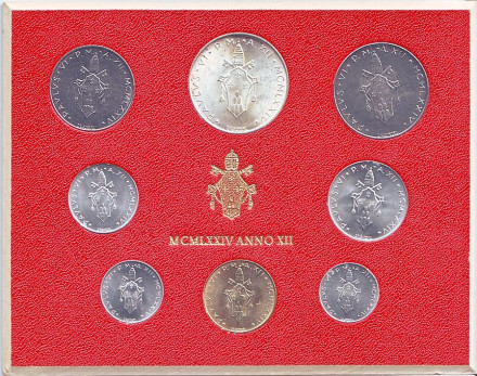 Годовой набор монет Ватикана. (8 штук), 1974 год.