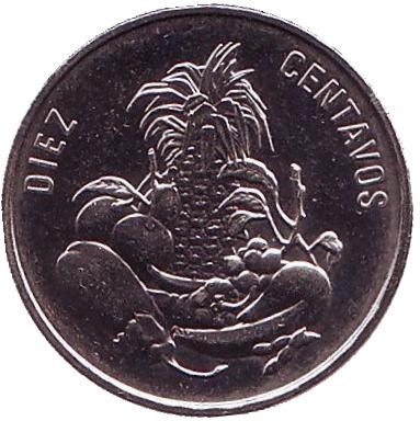 Монета 10 сентаво. 1991 год, Доминиканская Республика. Фрукты и овощи.