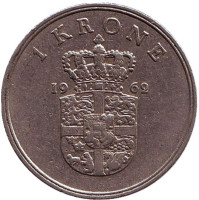 Монета 1 крона. 1962 год, Дания. C;S