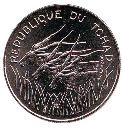 Монета 100 франков. 1982 год, Чад. UNC. Африканские антилопы. (Западные канны).