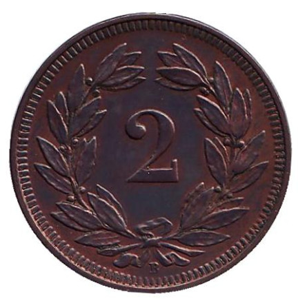 Монета 2 раппена. 1909 год, Швейцария. aUNC.