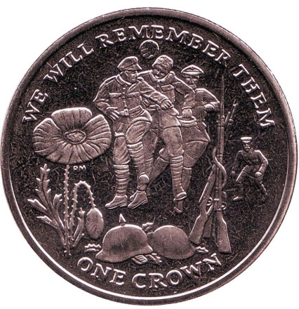 Монета 1 крона. 2014 год, Остров Мэн. 100 лет Первой Мировой войне. Футбол.