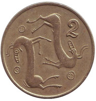 Монета 2 цента. 1992 год, Кипр. Козлы. Монета 2 цента. 1992 год, Кипр. Козлы.