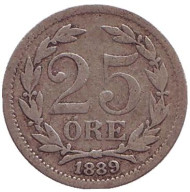 Монета 25 эре. 1889 год, Швеция. Монета 25 эре. 1889 год, Швеция.