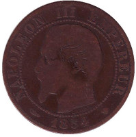 Наполеон III. Монета 5 сантимов. 1854 год (MA), Франция.