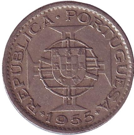 Монета 2,5 эскудо. 1955 год, Мозамбик в составе Португалии. Монета 2,5 эскудо. 1955 год, Мозамбик в составе Португалии.