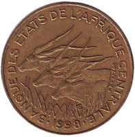 Африканские антилопы. (Западные канны). Монета 5 франков. 1998 год, Центральные Африканские штаты.