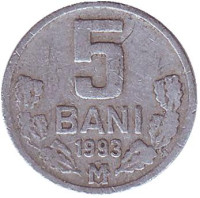 Монета 5 бани. 1993 год, Молдавия.