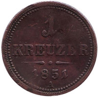 Монета 1 крейцер. 1851 год (A), Австрийская империя.
