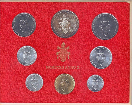 Годовой набор монет Ватикана. (8 штук), 1972 год.