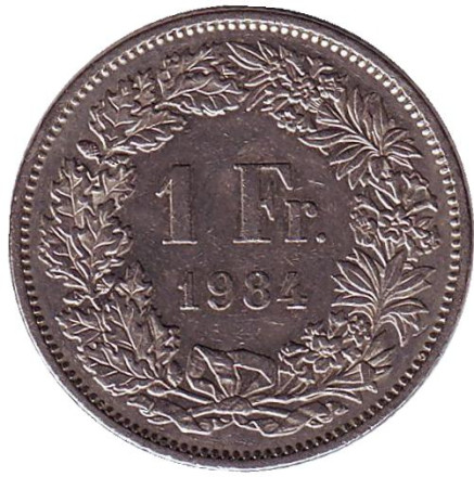 Монета 1 франк. 1984 год, Швейцария. Гельвеция.