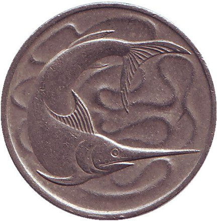 Монета 20 центов. 1967 год. Сингапур. Рыба-меч.