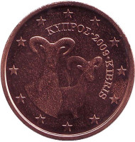 Монета 2 цента. 2009 год, Кипр. Монета 2 цента. 2009 год, Кипр.