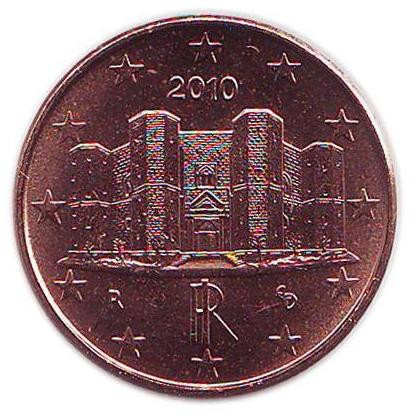 Монета 1 цент, 2010 год, Италия.