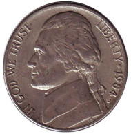 Монета 5 центов. 1984 год (D), США. Джефферсон. Монтичелло. Монета 5 центов. 1984 год (D), США. Джефферсон. Монтичелло.