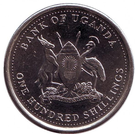 Монета 100 шиллингов. 2007 год, Уганда. (магнитные) Африканский бык. Монета 100 шиллингов. 2007 год, Уганда. (магнитные) Африканский бык.