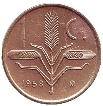 Монета 1 сентаво. 1958 год, Мексика.