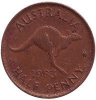 Кенгуру. Монета 1/2 пенни. 1963 год, Австралия.