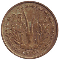 Монета 25 франков. 1956 год, Французская Западная Африка.