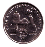 Монета 1 доллар. 2000 год, Ниуэ. Снупи. 50 лет "Арахису". Монета 1 доллар. 2000 год, Ниуэ. Снупи. 50 лет "Арахису".